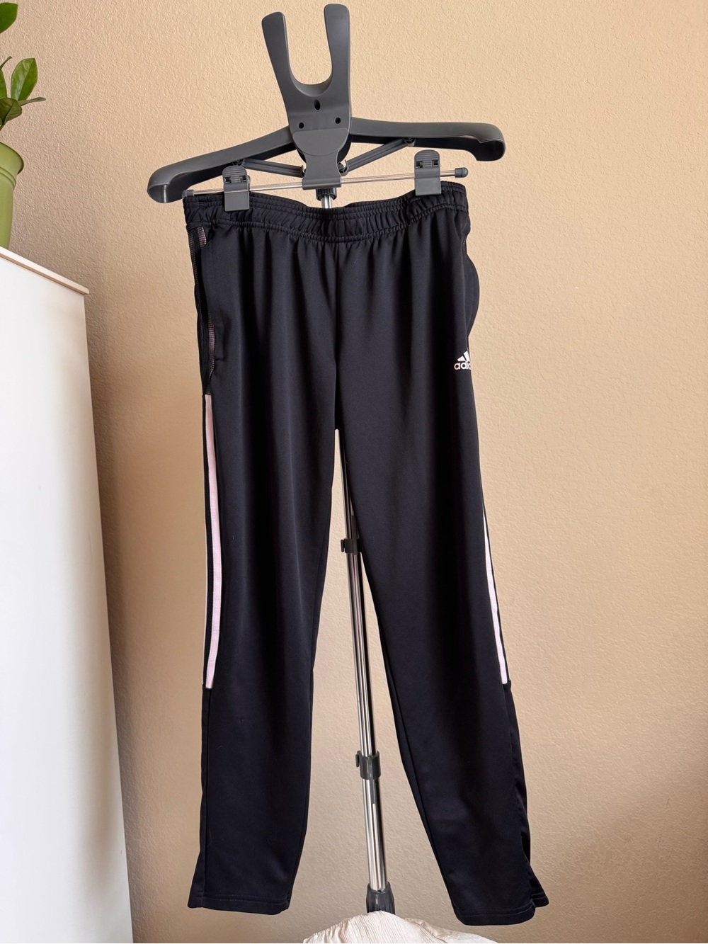 adidas Black Aeroready Pants with Light Pink Side Stripes